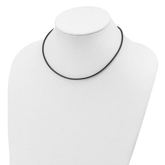 2mm Black Leather Cord Chain & Sterling Silver Clasp Necklace, 16 Inch - Picture 2 of 6